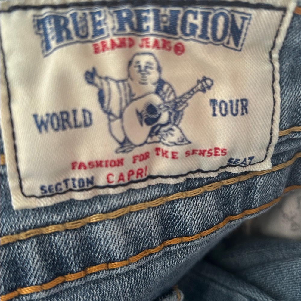 True Religion Blue Denim Jeans with Contrast Stitching Ankle/cropped - Picture 3 of 8